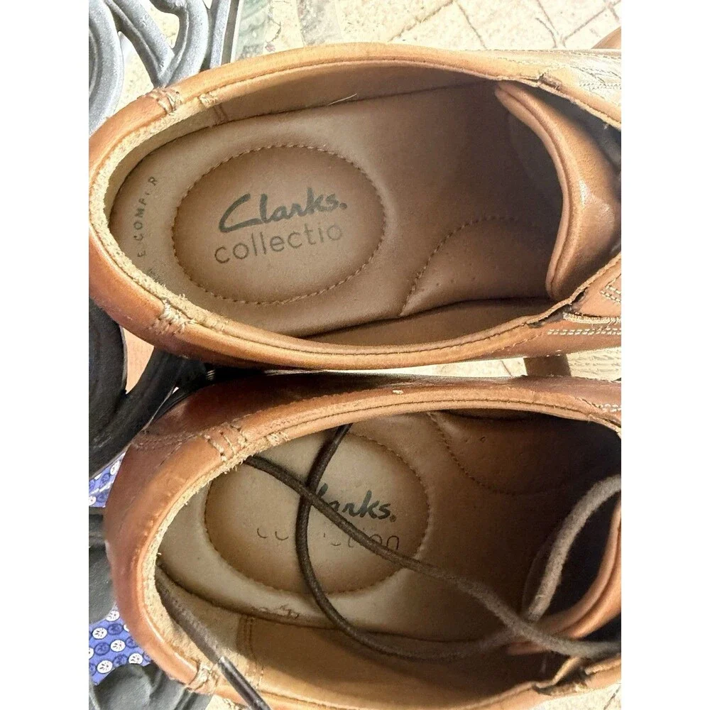 CLARKS MENS 9.5 BROWN LEATHER CAP TOE OXFORD LACE UP DRESS SHOE